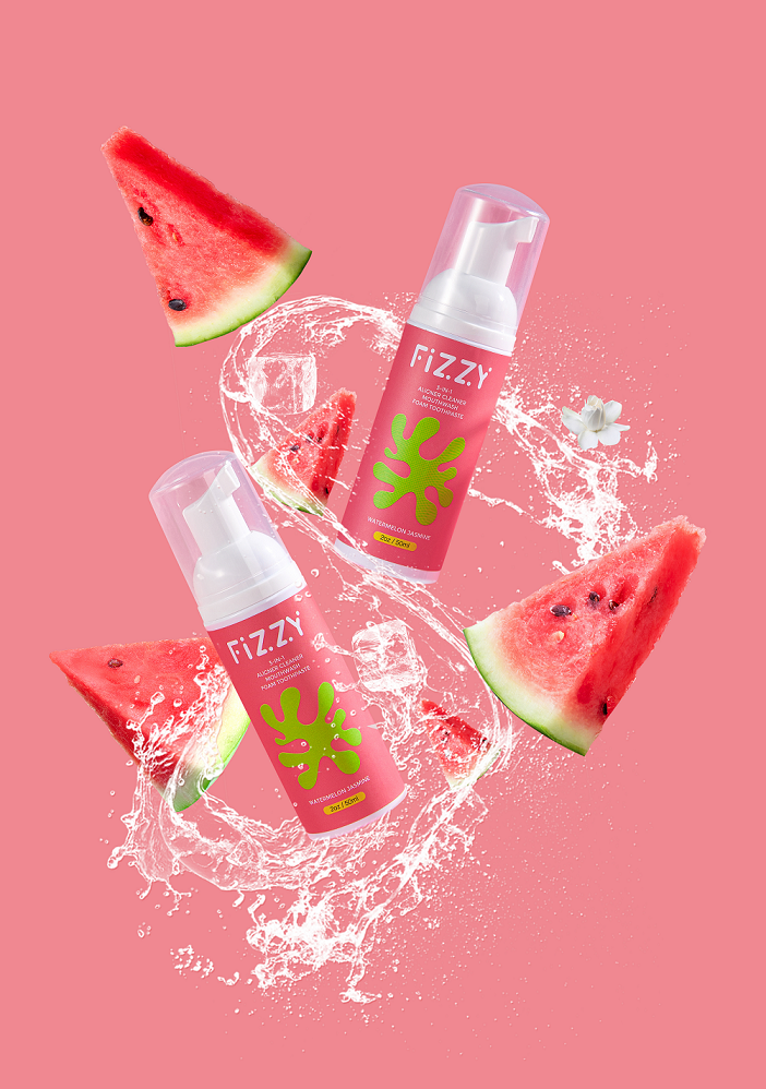 foam cleaner for retainer, mouth guard and dental night guard, watermlon flavor, fizzy oral